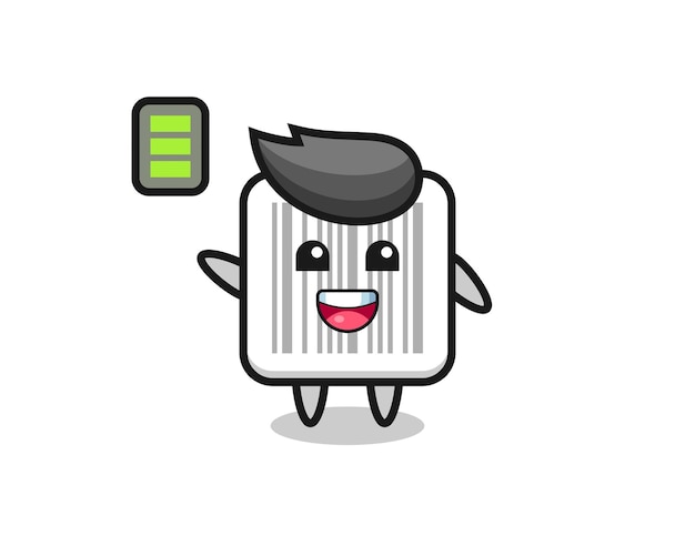 Barcode mascot character with energetic gesture , cute design