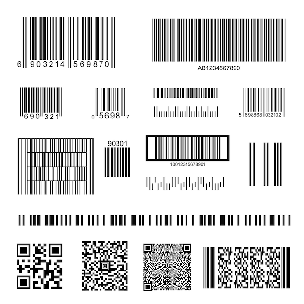 Codice a barre e qr code set vettore