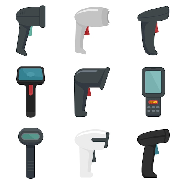 Barcode scanner icons set. flat set of barcode scanner vector icons isolated on white background