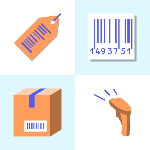 Barcode tags and scanner icon set