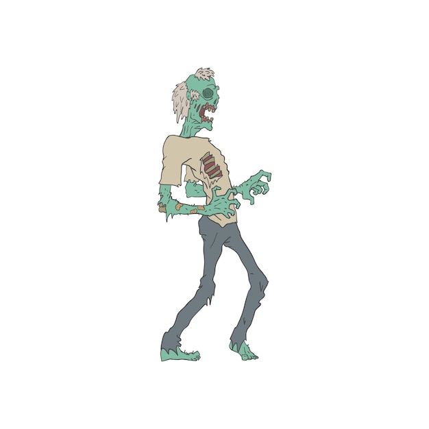 Vector barefoot creepy zombie outlined drawing