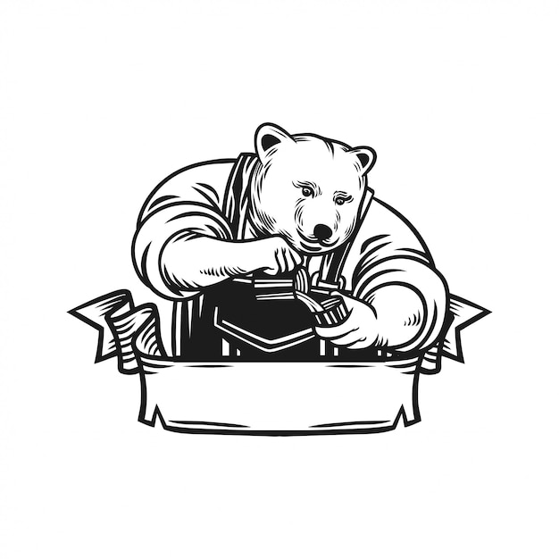 Vector barista bear logo emblem