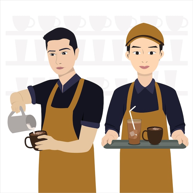 Barista Boy Coffee Shop Serving Vector Illustration