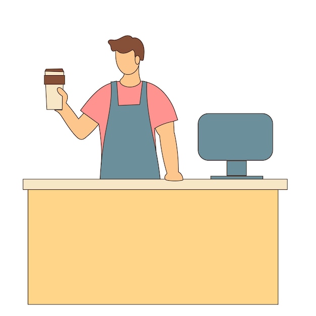 Barista Character with a Cup of Coffee Icon Doodle Person Silhouette Morning Coffee Drink in Cafe