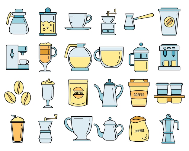 Vector barista coffee icons set outline set of barista coffee vector icons thin line color flat on white