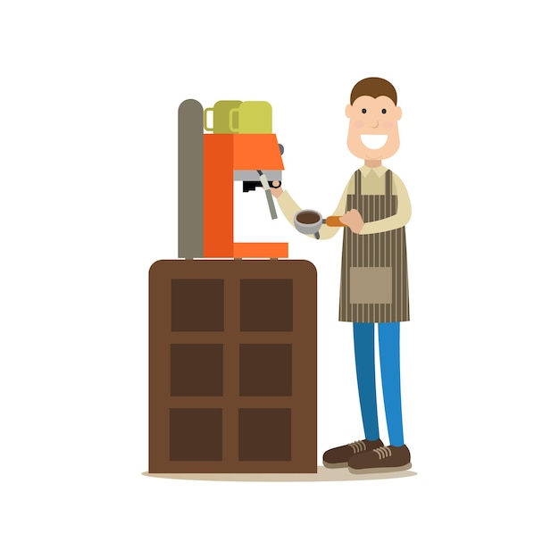 Vector barista maakt koffie vector illustratie in platte stijl