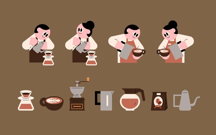 Vector a barista making copy coffee tools latte art coffee supplies