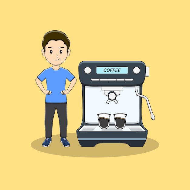 Barista man with coffe machine