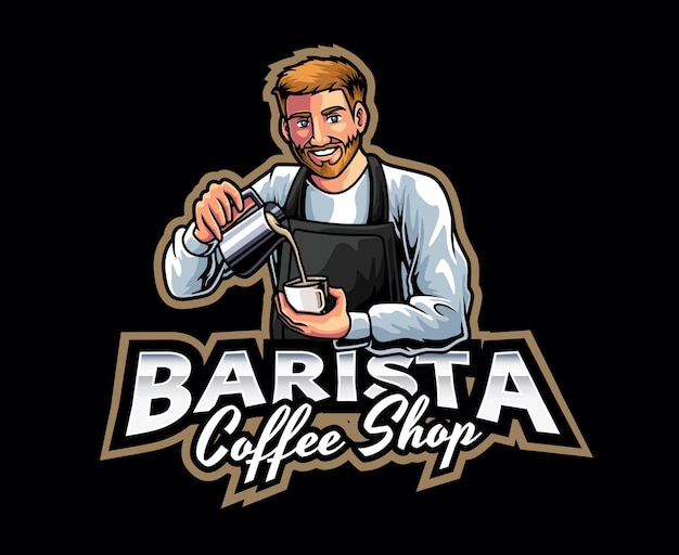 Barista mascotte logo ontwerp