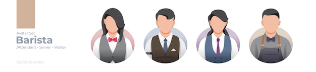 Icone avatar immagine barista illustrazione di uomini e donne che indossano un grembiule