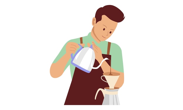 Vector barista pouring milk to coffee