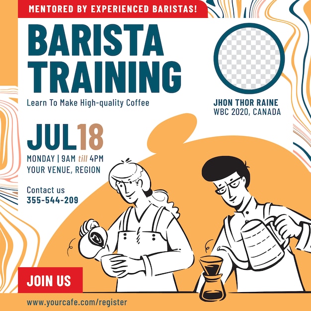 Barista training evenement poster ontwerpsjabloon