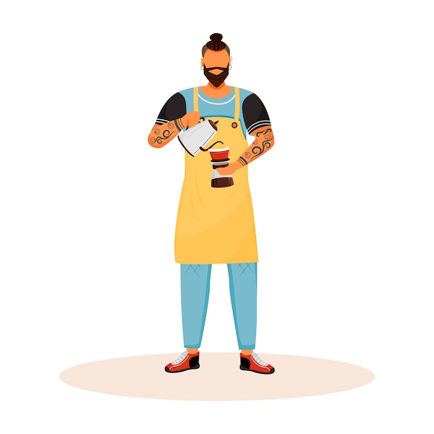 Vector barista with beard flat character