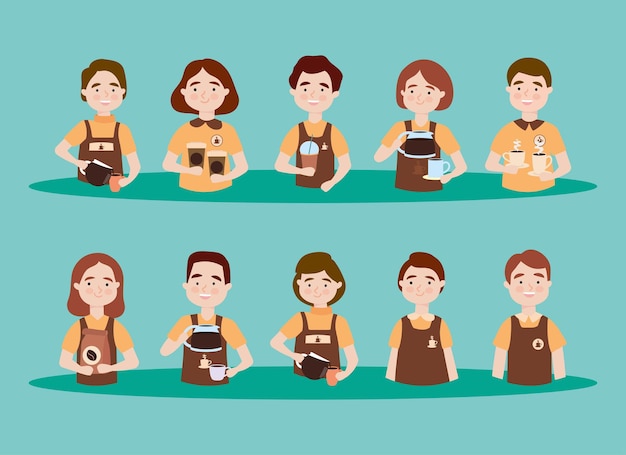 Vector baristas people icon set on background