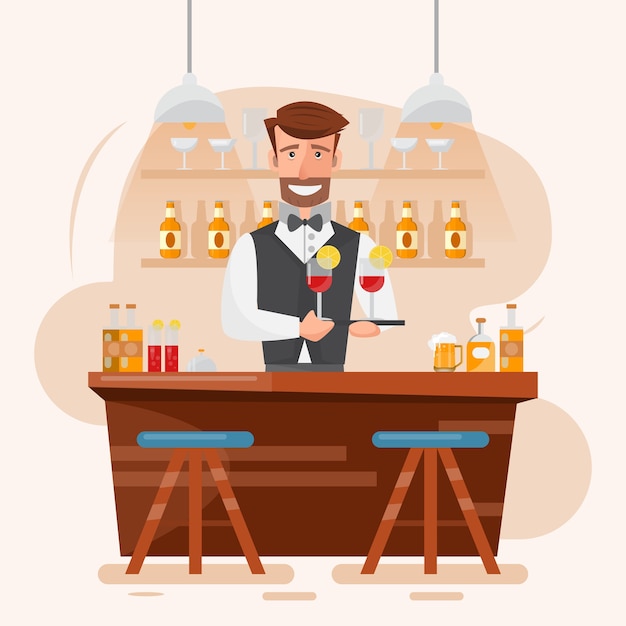 Vector barman holding cocktail en drank