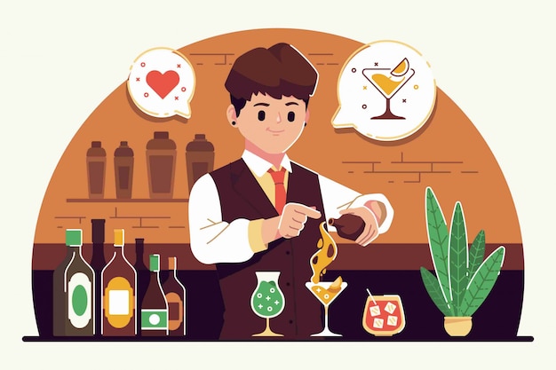 Barman platte ontwerp illustratie