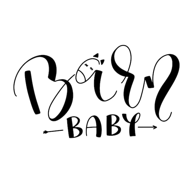 Barn baby black lettering with doodle horse vector illustration