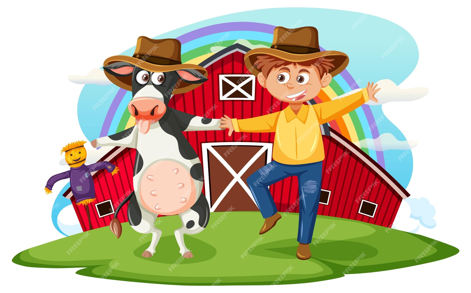 Premium Vector | Barn farm with cartoon character Premium Vector | Barn farm with cartoon character