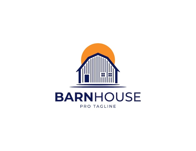 Barn house boerderij logo met zonsondergang of zon illustratie