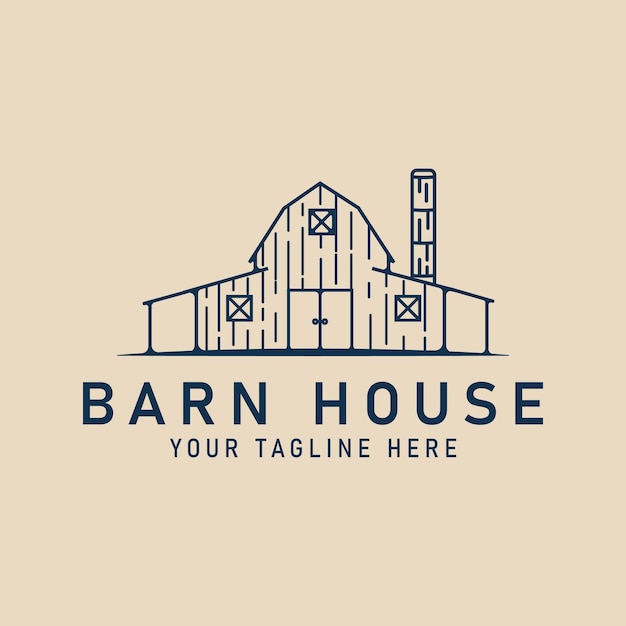 Barn house line art logo minimalist vector illustration design