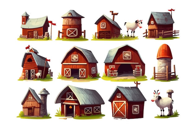 Vettore barn vector set collection graphic clipart design immagine vettoriale piatta isolata su sfondo bianco