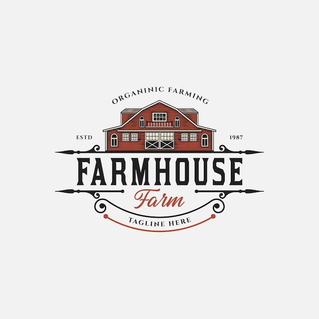 Vector barn vintage logo design for farm