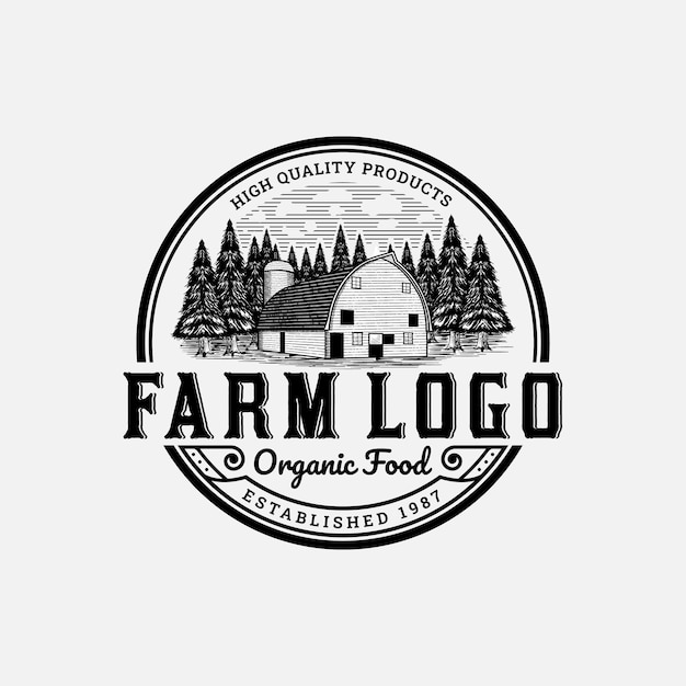 Barn vintage logo design illustration for farm