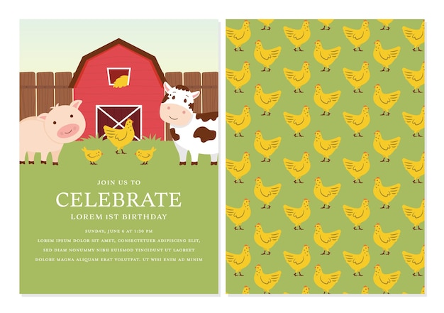 Дизайн шаблона приглашения на день рождения на скотном дворе с дизайном спины