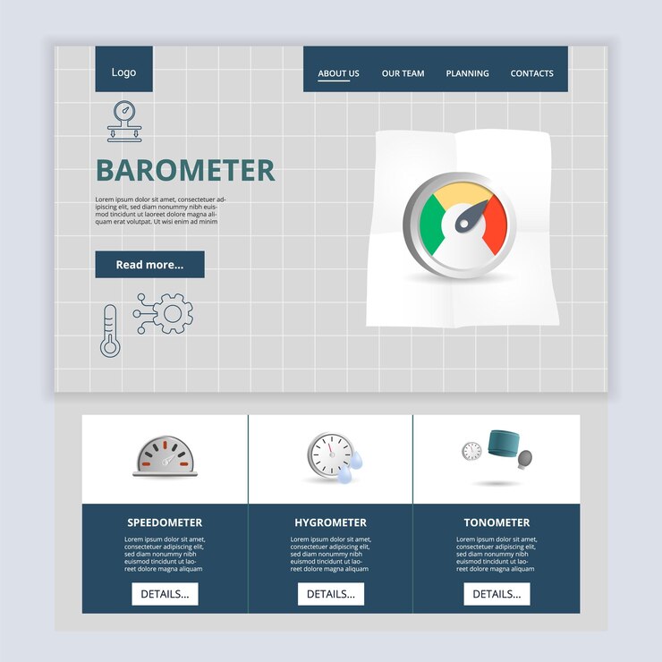 Vector barometer flat landing page website template speedometer