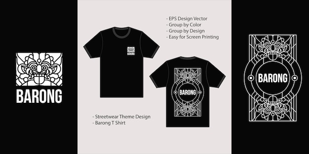 Barong Bali Artwork Line Art T-shirt Vector Design Barong Modern Line Design Merchandise-sjabloon