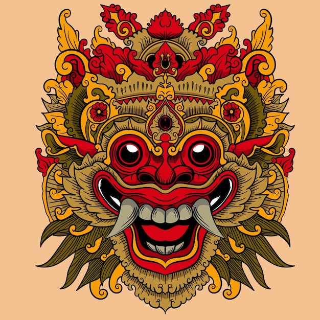 Vettore barong. maschera balinese rituale tradizionale.