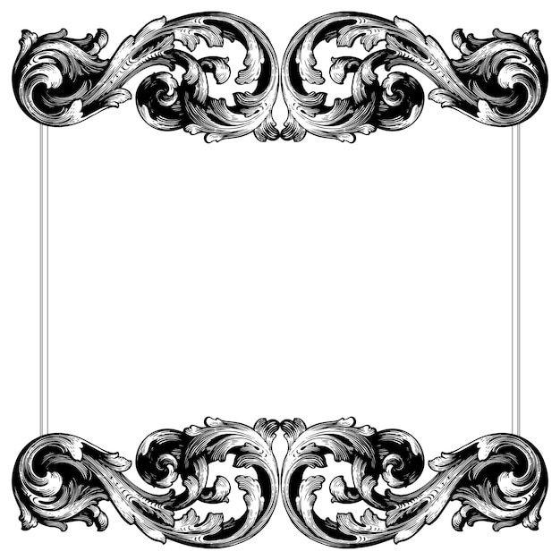 Baroque floral ornamental border corner frame, filigree