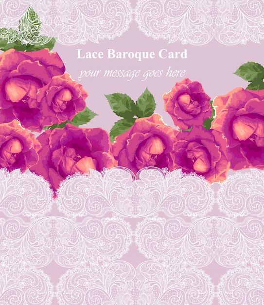 Carta di pizzo barocco con fiori di rosa. decorazioni fatte a mano con delicati decori