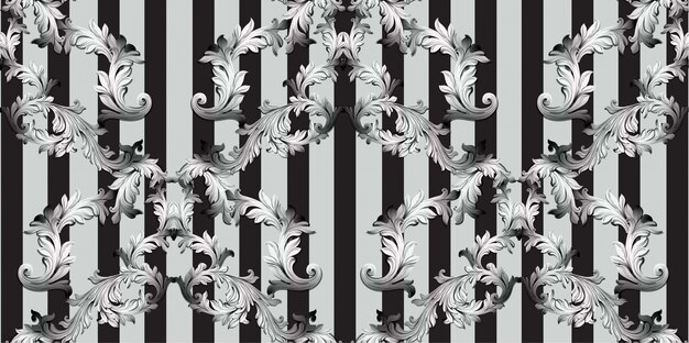 Барокко рисунок иллюстрации ручной орнамент декор. полосатые фоновые текстуры. черный и серый