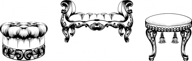 Vector baroque rich bench collection