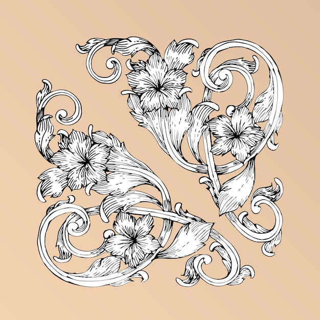 Vector baroque style hand drawing frame scroll