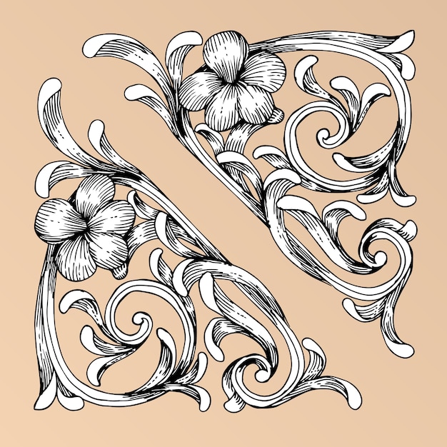 Vector baroque style hand drawing frame scroll