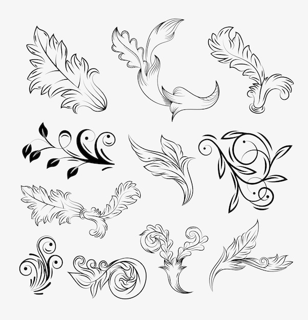 Vector baroque vintage floral icon collection