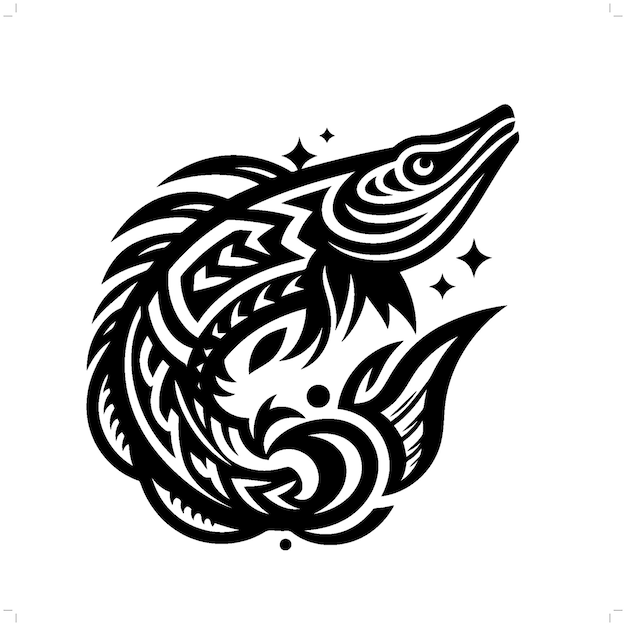 Vector barracuda fish in modern tribal tattoo abstract line art of animals minimalist contour vector