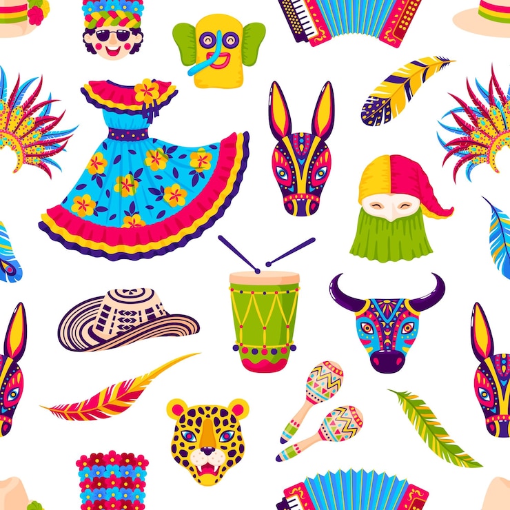Vector barranquilla carnaval naadloze patroon vector tegel