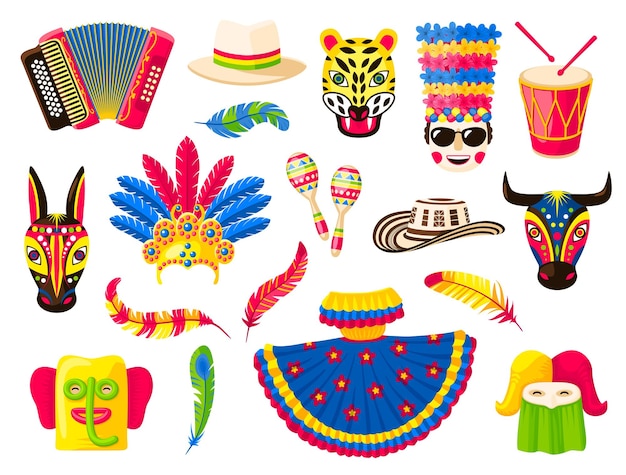 Barranquilla carnival holiday isolated vector set