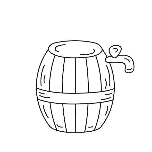 Barrel of beer vector illustration in Doodle style Isolated icon black line Wooden barrel with tap Holiday paraphernalia for sticker cover postcards print social media icon
