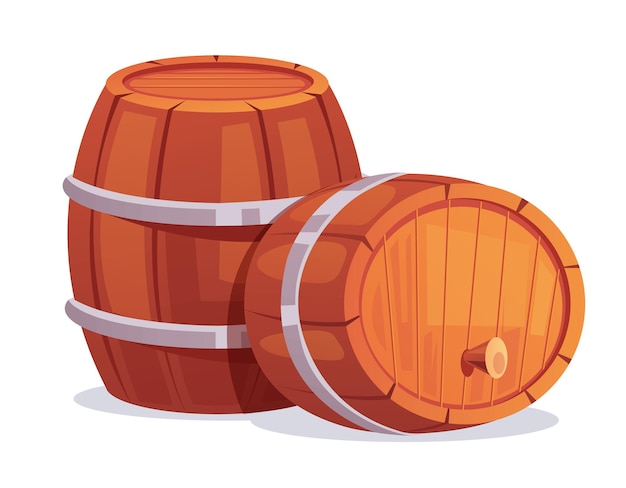 Barrel of honey beer wine isolated on white background flat cartoon illustration