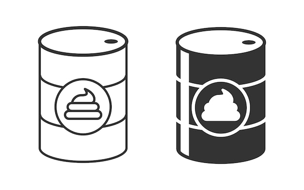 Vector barrel of shit canister with feces flat and linear vector illustration