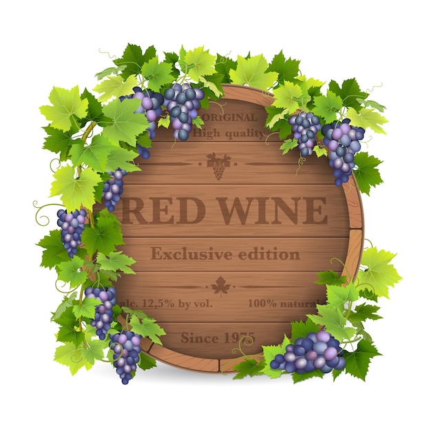 ベクトル ブドウとワインとブドウの樽