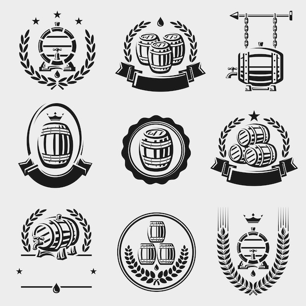 Barrels label collection set Vector