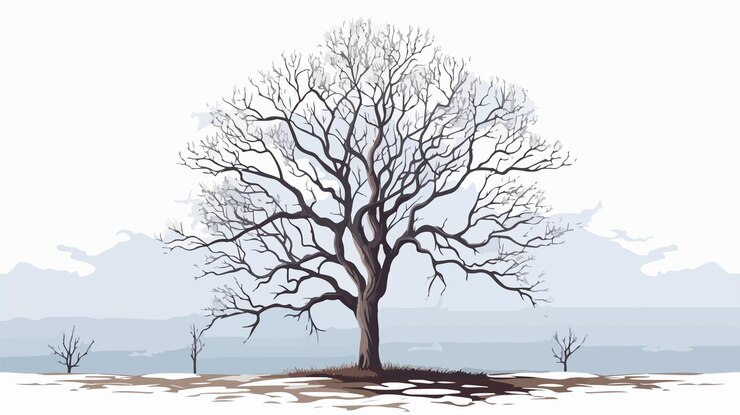 Vector barren tall tree in forest no leaves on branches
