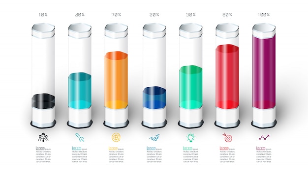 Bars chart infographics with colorful 3d glass tube.