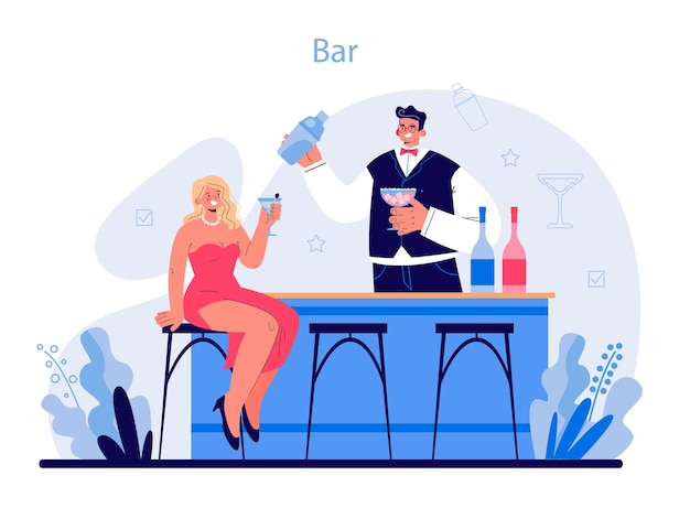 Bartender concept. barman preparing alcoholic drinks with shaker