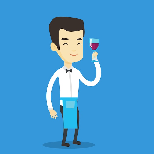 Bartender holding a glass of wine in hand.